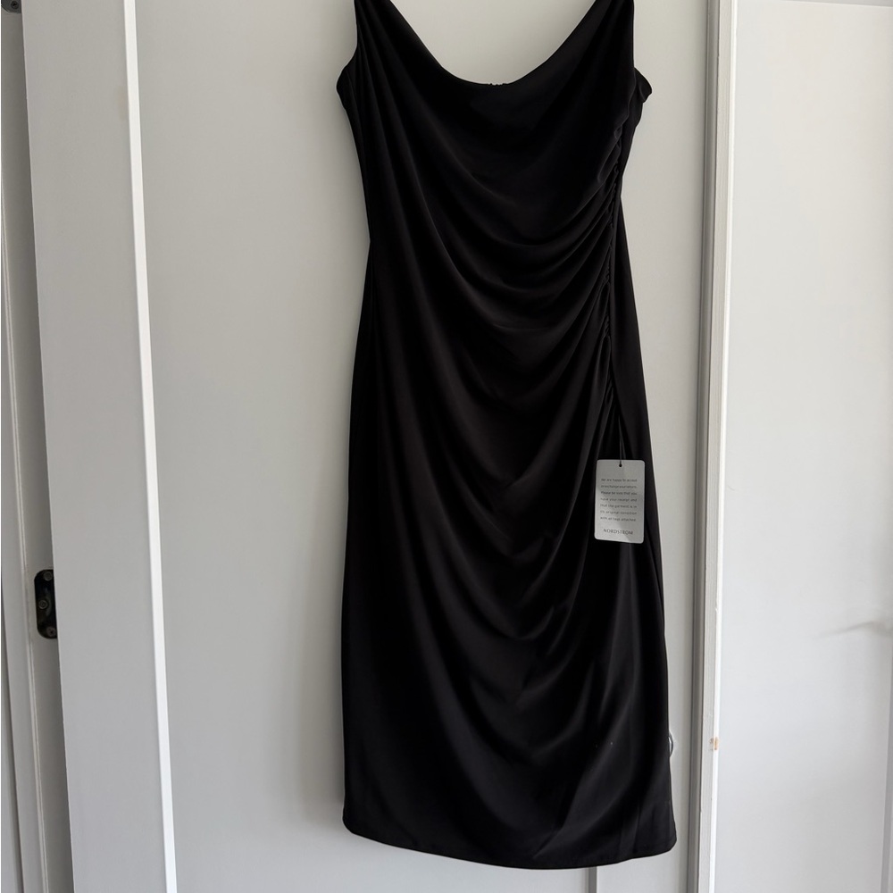 Laundry By Shelli Segal Black Draped Cowl Midi Dress